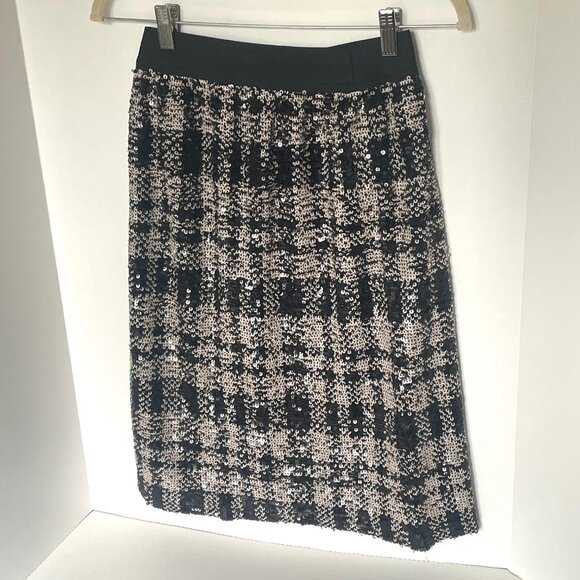 Anna Sui Sequin Pencil Skirt XS Black Plaid Anthropologie - Picture 4 of 16